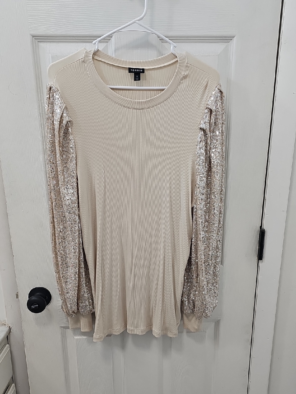 torrid Cream Long Sleeve Top with Sequin Puff Sleeves